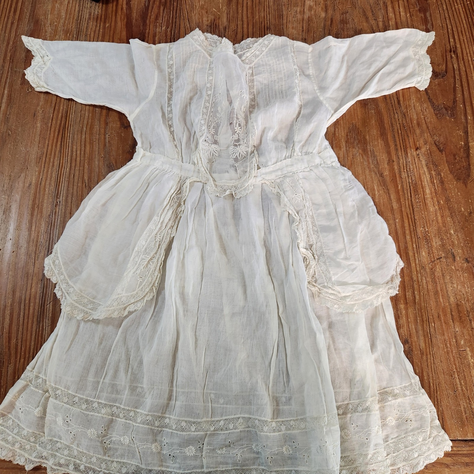 Antique Edwardian Child Dress White Cotton Lawn Valenciennes Lace Plastron 29/28